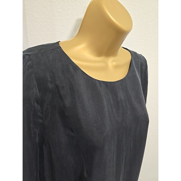 Peasant Minimalist Lagenlook Modest Black Shift Capsule Dress Womens Small Cupro - Picture 2 of 8